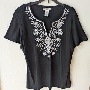 Rebecca Malone Black Embroidered Top